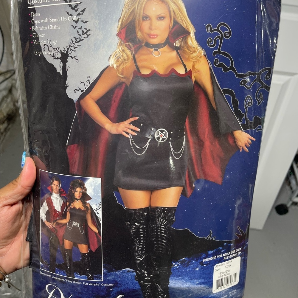 Dreamgirl Black Mini Dress with Red-Lined Cape and Pentagram Belt